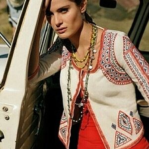 Lucky Brand Red and White Patterned Blazer